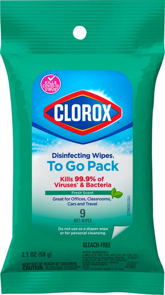 Clorox To Go pack Disinfecting Wipes Fresh Scent Bleach-Free (9 wipes)