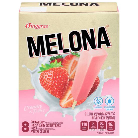 Binggrae Melona Strawberry Frozen Dairy Dessert Bars (8 x 2.4 fl oz)