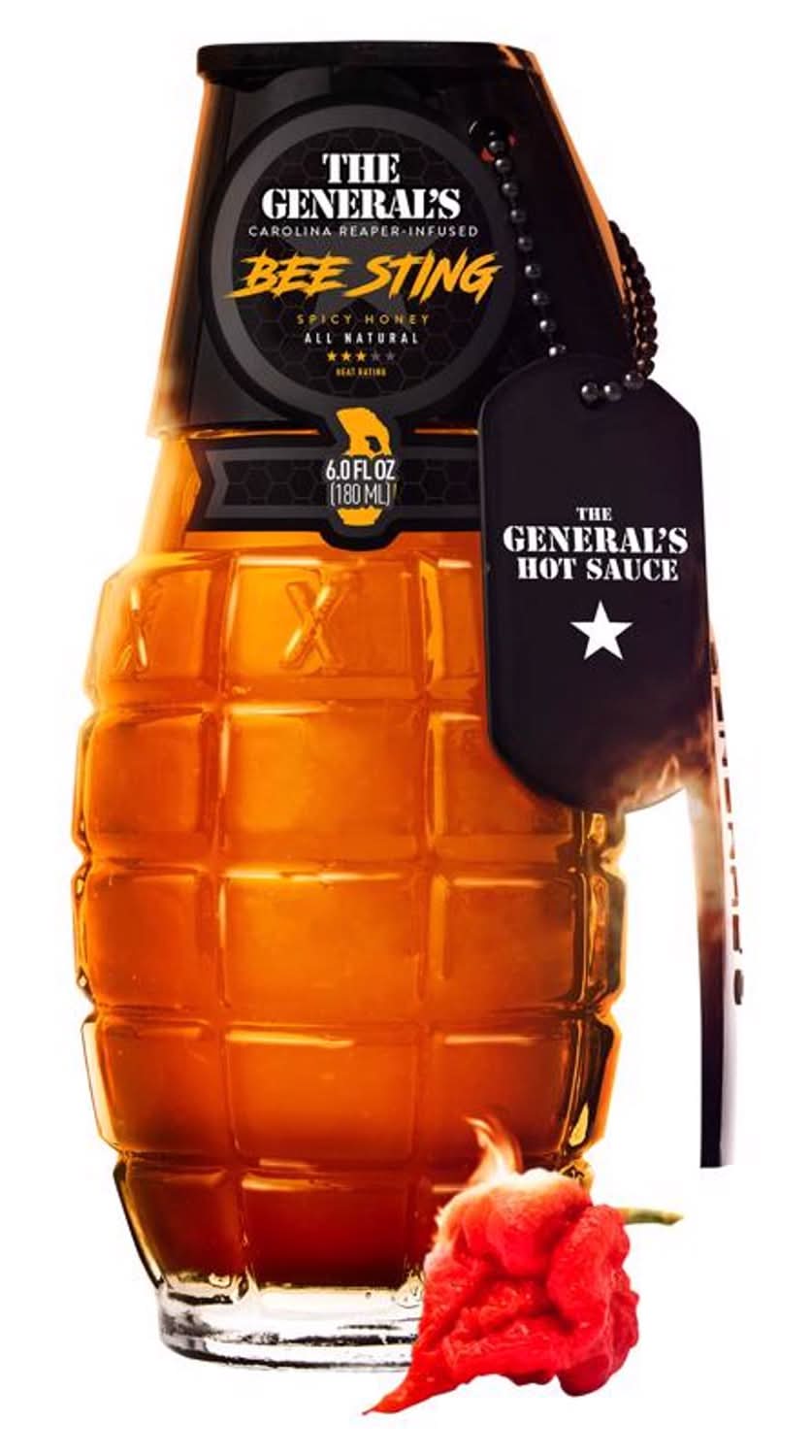 The General'S Hot Sauce Bee Sting Carolina Reaper Honey 6 Oz