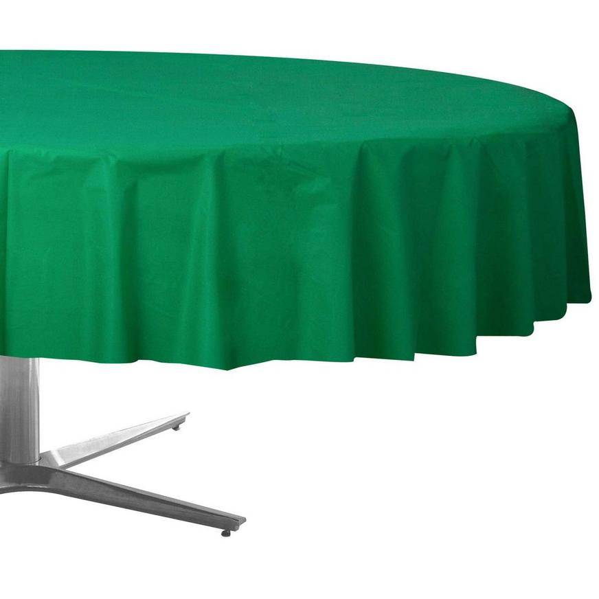 Festive Green Round Plastic Table Cover, 84in