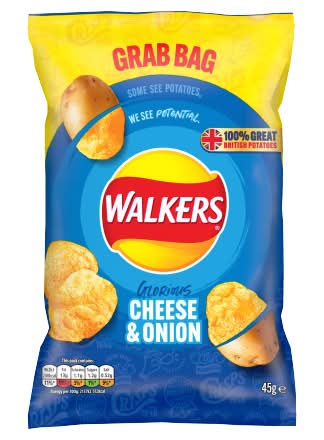 Walkers Cheese & Onion, Potato Crisps Grab Bag (45g)