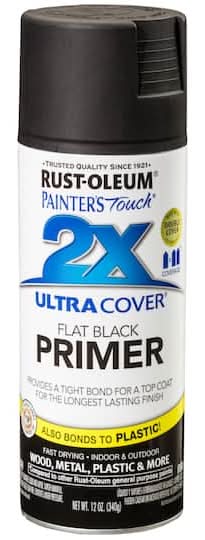 Rust-Oleum Painters Touch 2x Ultra Cover Flat Primer Spray Paint, Black (12 oz)