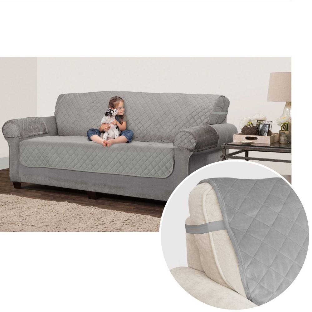 Mainstays Smartfit Plush Grey Sofa Furniture Cover Delivery Near Me