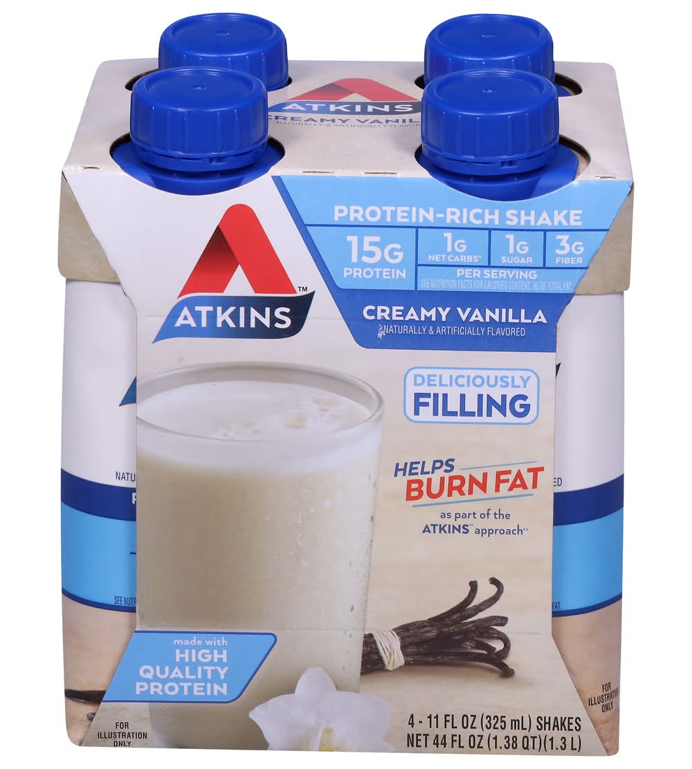 Atkins Creamy Protein-Rich Shake, Vanilla (4 x 11 fl oz)