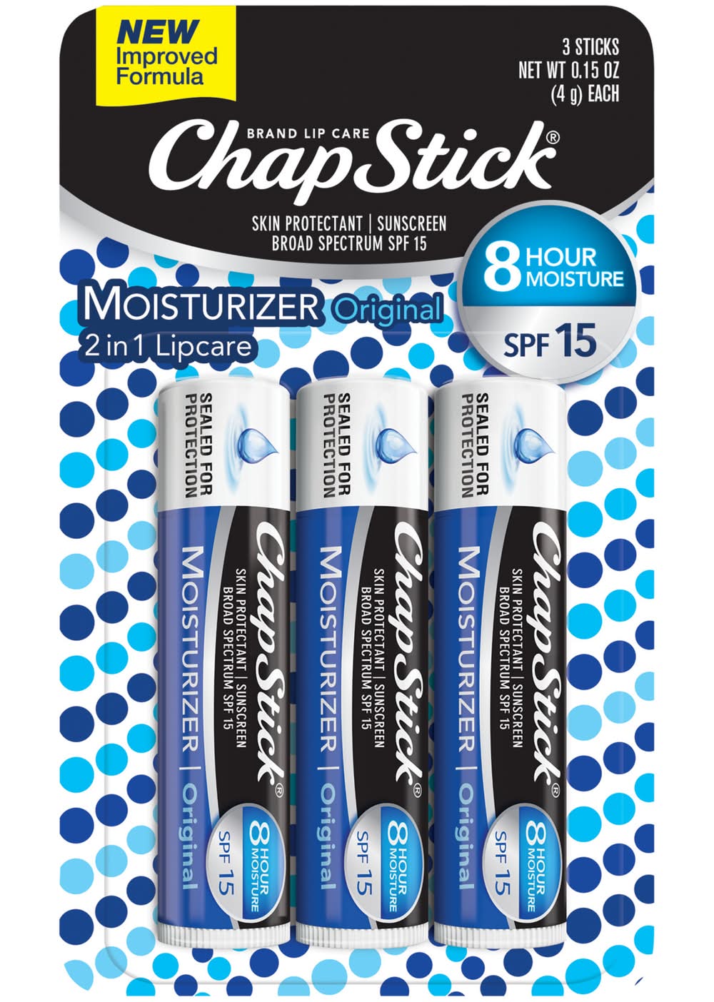 ChapStick Original Moisturizer 2-in-1 Lip Balm Spf 15 (0.15 oz, 3 ct)