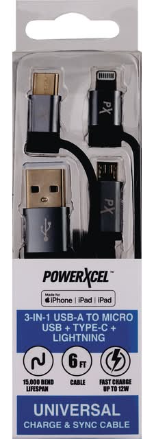 PowerXcel 3 In 1 Usb a To Micro Type C & 8pin