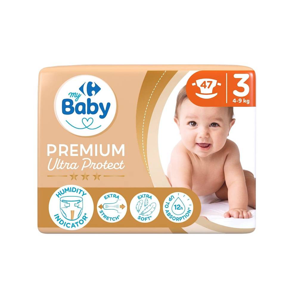 Carrefour Baby - Couches bébé taille 3 midi 4-9 kg ultra protect