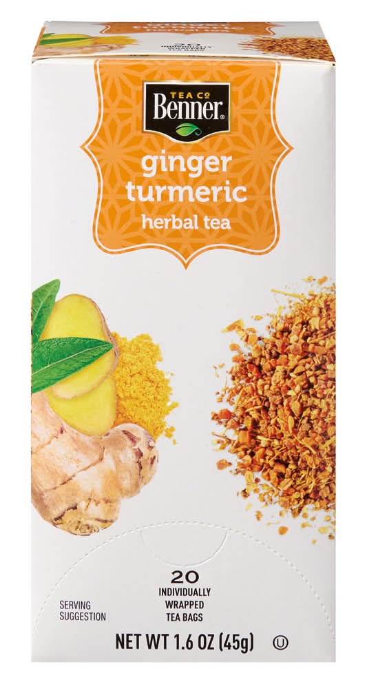 Benner Tea Co. Caffeine Free Herbal Tea Bags, Ginger Turmeric (1.6 oz, 20 ct)