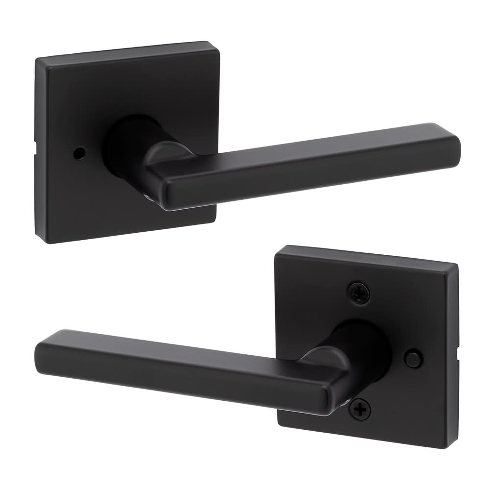 Kwikset Signature Series Halifax Square Matte Black Interior or Bed/Bath Privacy Door Handle