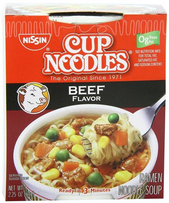 Order Nissin Cup Noodles Beef Flavor 2.25oz food online from Everyday Needs by Gopuff store, Tampa on bringmethat.com