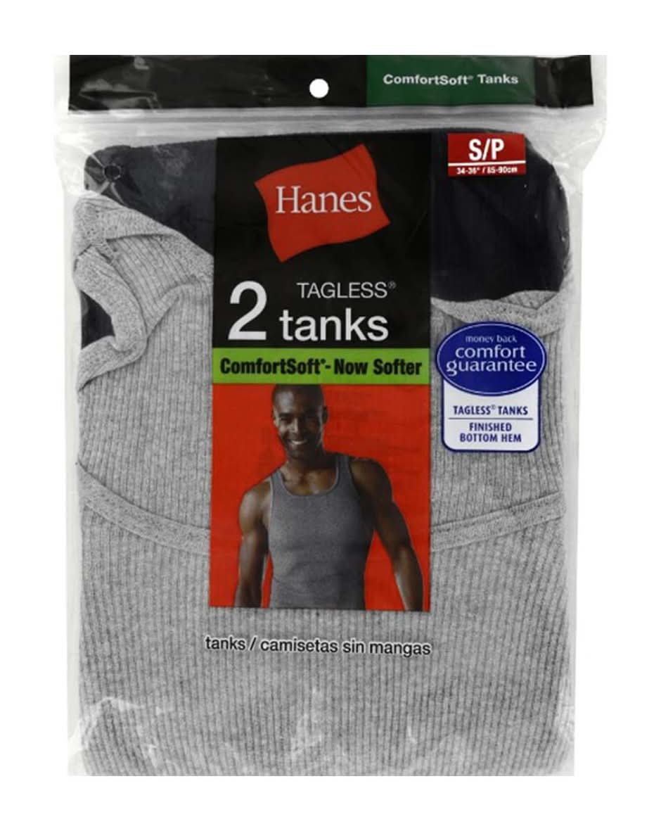Hanes Comfortsoft Moisture Wicking Tagless Tank, Men, S/P, Grey-Black (2 ct)
