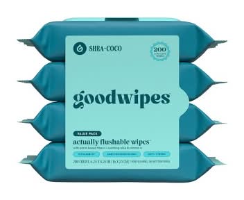 Goodwipes Actually Flushable Wipes Value pack, Shea-Coco, 6.25x8.25 in (4 x 50 ct)