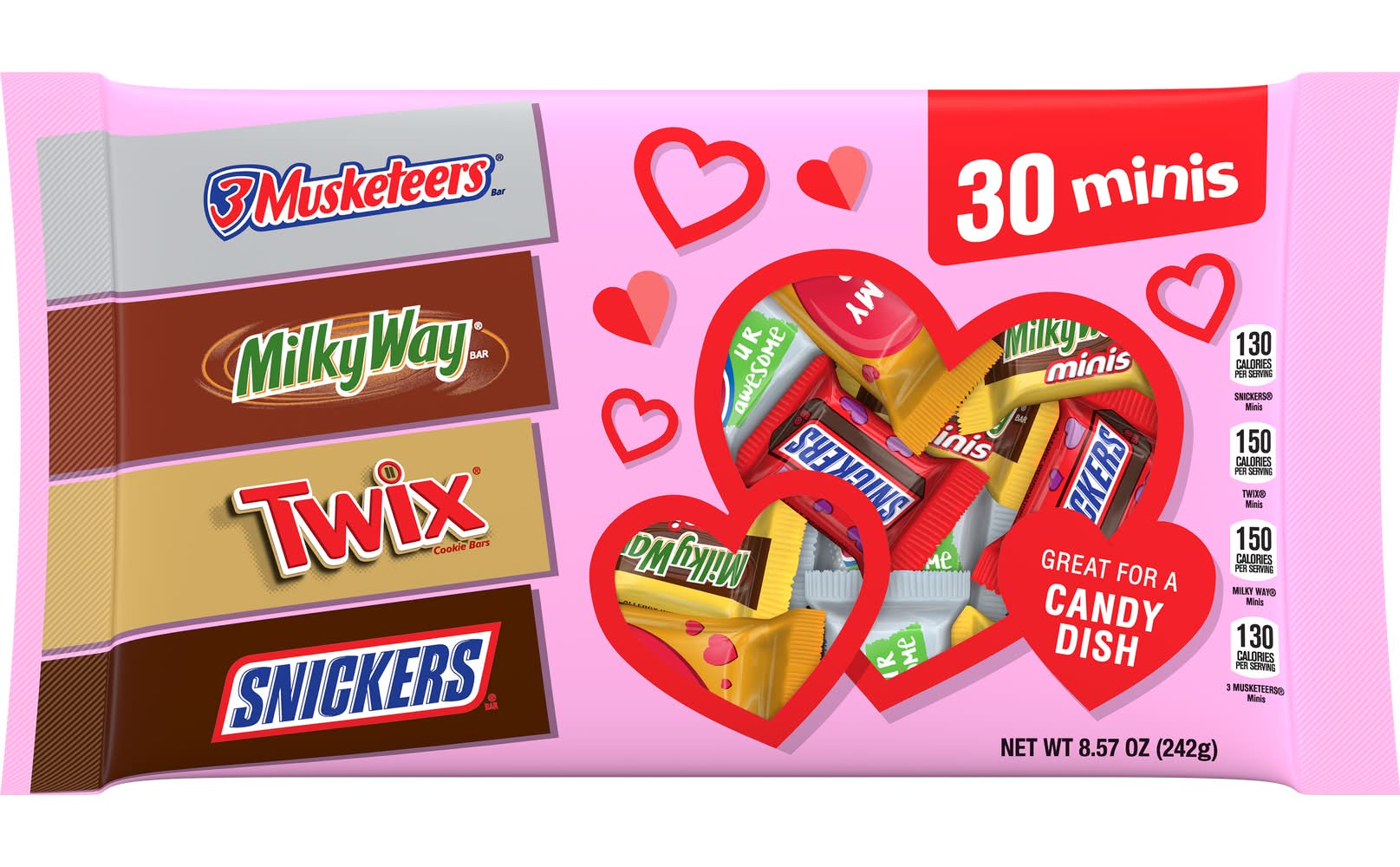 Mars Wrigley Assorted Mixed Chocolate Variety Miniatures Laydown Bag Valentine's Day Per Bag (8.57 oz, 30 ct)