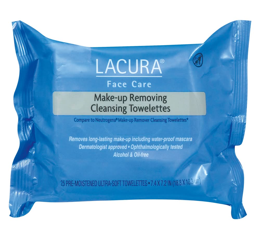 Lacura Make-Up Removing Cleansing Face Towelettes, 7.4x7.2 in (25 ct)