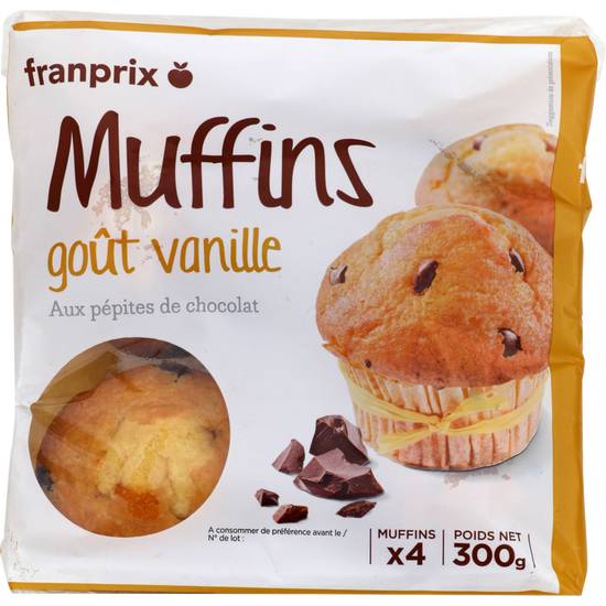 Gâteaux Muffins vanille pépites choco franprix x4