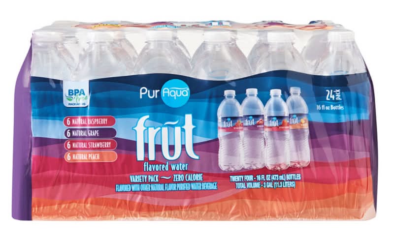 PurAqua Frut Water Bottles Variety pack, Raspberry-Grape-Strawberry-Peach (24 x 0.47 L)