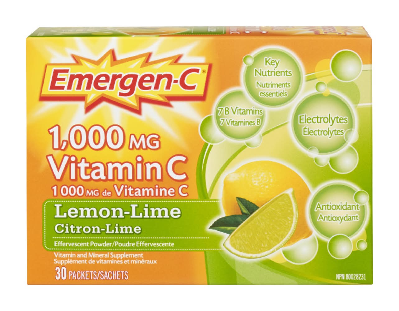 Emergen-C 1000Mg Vitamin C Powder Sachets, Lemon Lime (330 g, 30 ct)
