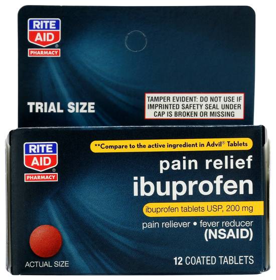 Rite Aid Pharmacy Ibuprofen Coated Brown Tablets, 200mg, Trial Size - 12 ct