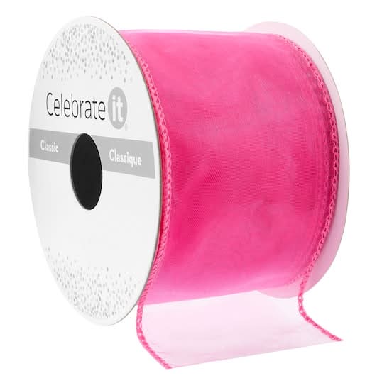 Celebrate It Classic Organza Wired Ribbon, 2.5 in X 10 yd, Pink