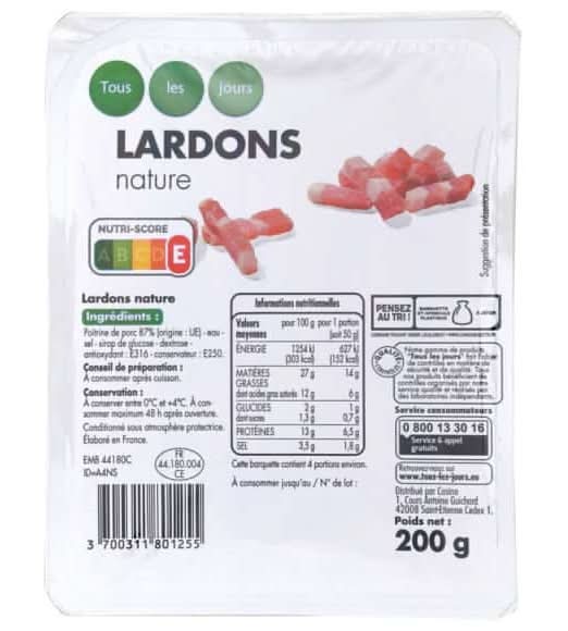 Tous Les Jours - Lardons nature (200g)
