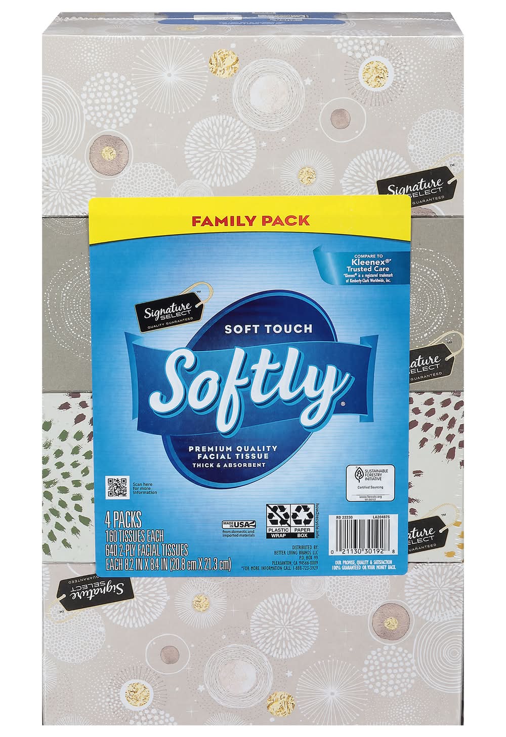 Signature Select Softly Soft Touch Facial Tissue, 8.2 In X 8.4 In (4 x 160 ct)