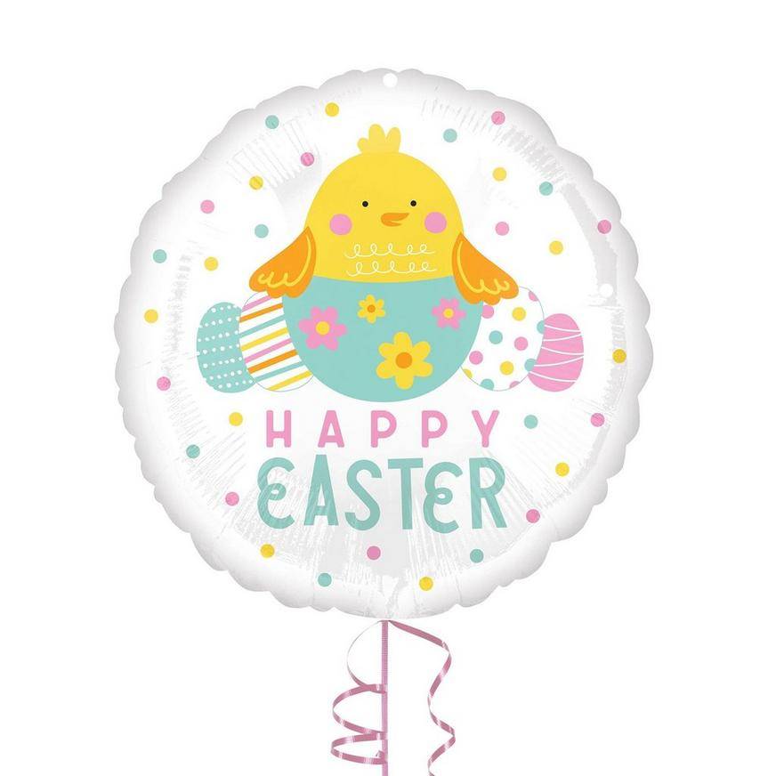 Uninflated Happy Hatchling Easter Round Foil Balloon, 17in