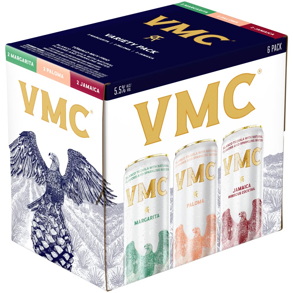 VMC Variety pack Hard Seltzer, Margarita-Paloma-Jamaica Hibiscus Cocktail (6 x 59.17 ml)