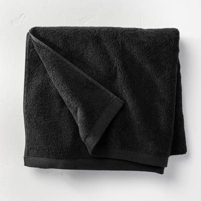 Organic Bath Towel Black - Casaluna™: Heavyweight 550-800 GSM, Fade-Resistant, Low Lint, GOTS Certified