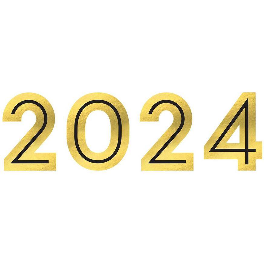 Black Metallic Gold 2024 Cardstock Year Cutouts, 21.5in Numbers