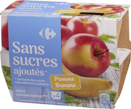 Desserts pomme banane sans sucres ajoutés CARREFOUR - les 4 pots de 100g