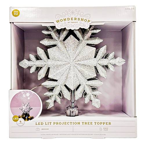 10in 4 Led Light Glitter Snowflake Christmas Tree Topper Silver - Wondershop™