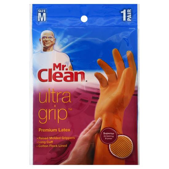 Mr. Clean Ultra Grip Premium Latex Medium Size Gloves (1 pair)
