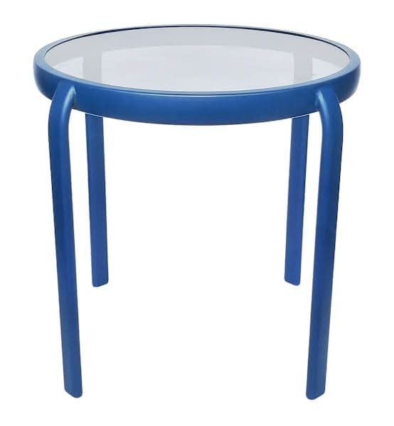 Glass Side Patio Table, Navy Blue