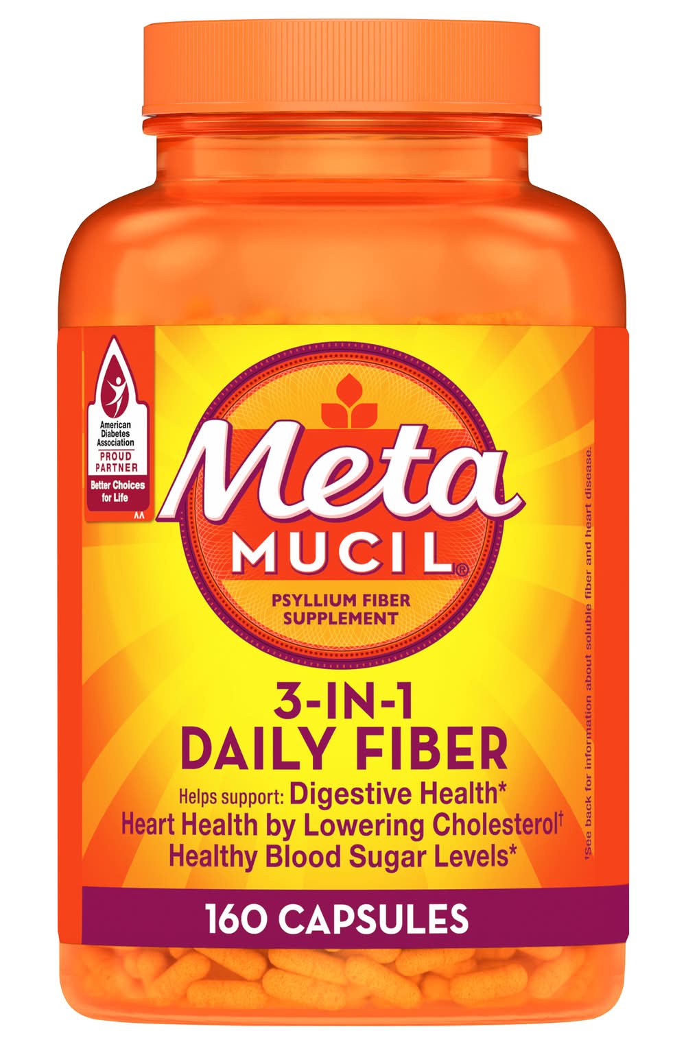 Metamucil 3-In-1 Daily Psyllium Fiber Supplement Capsules 12+ Years (160 ct)