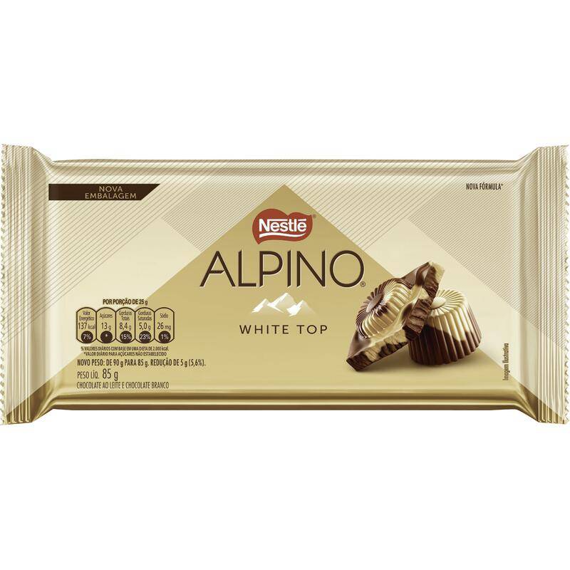 Nestlé chocolate alpino white top ao leite e branco (barra 85g)
