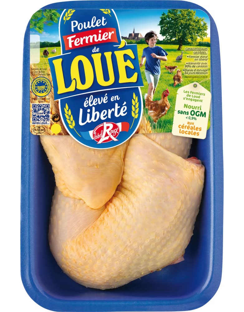 Cuisse de poulet fermier jaune, LABEL ROUGE, LOUE, France, 2 pièces
