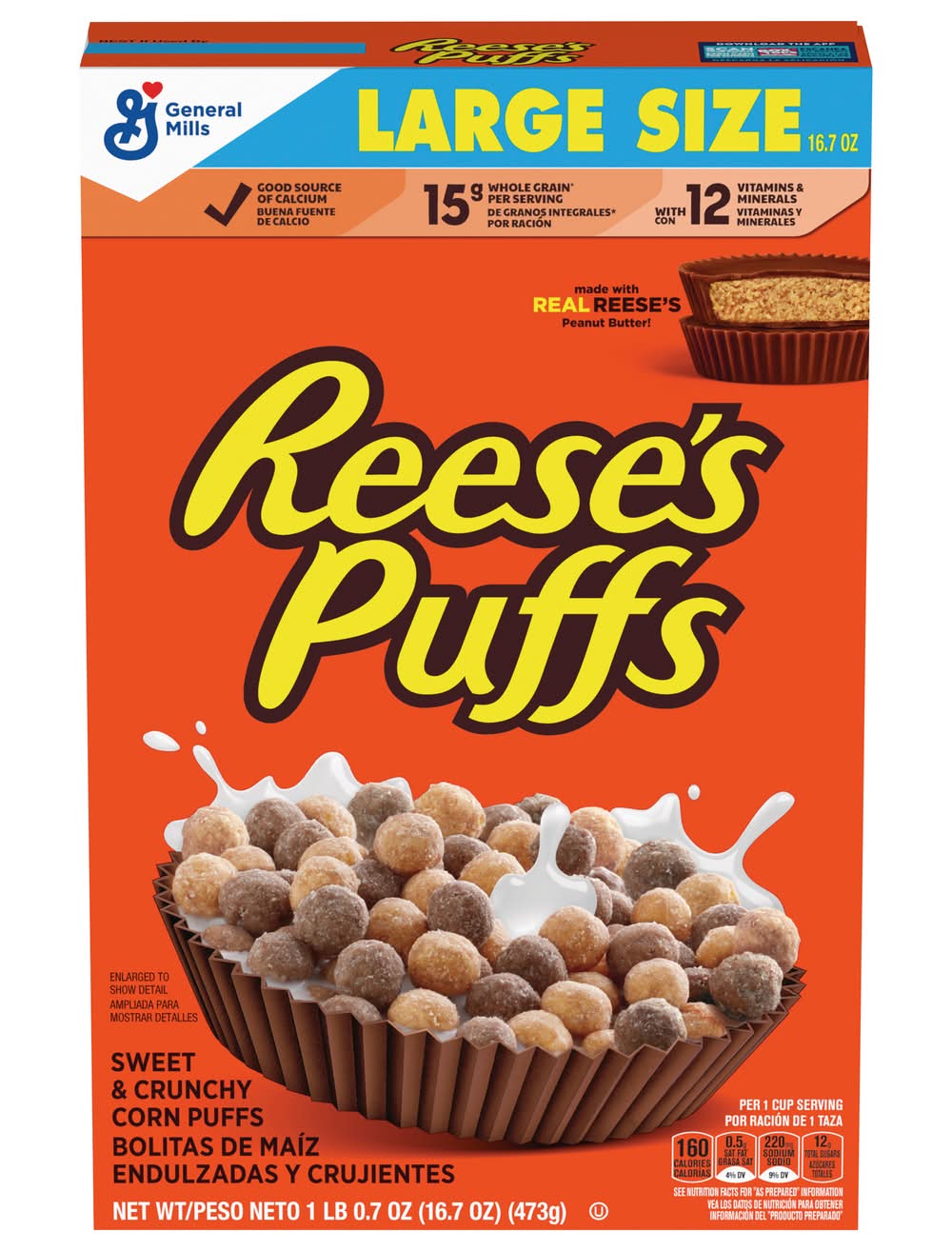 Reese's Puffs Sweet & Crunchy Corn Puffs Cereal, L (16.7 oz)