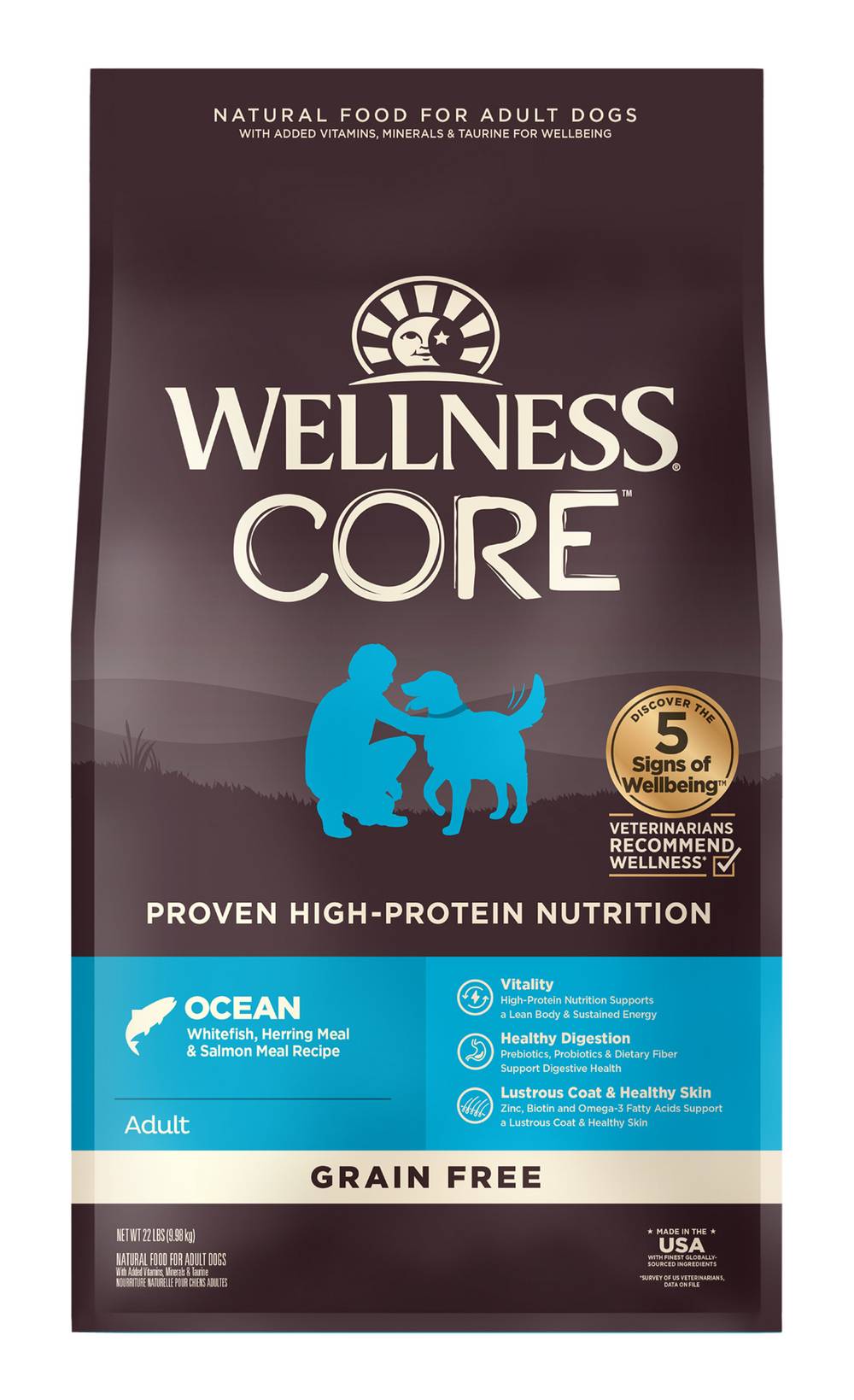 Wellness Core Natural Grain Free Ocean Recipe Dry Dog Food (22 lbs)