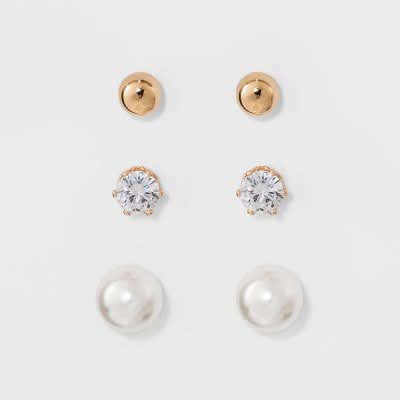 A New Day Stud Earring Set, Gold-Silver (3 ct)