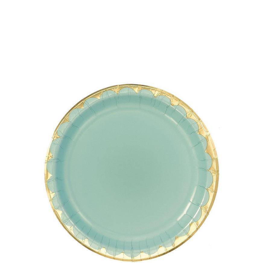 Party City Metallic Gold-Trimmed Scalloped Paper Dessert Plates(8 Ct) (6.75in/sage green)