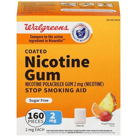 Walgreens Coated Nicotine Gum 2mg Stop Smoking Aid, Fruit Freeze (160 ct)