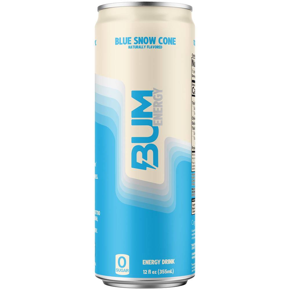 Bum Energy Energy Drink, Blue Snow Cone (12 x 12 fl oz)