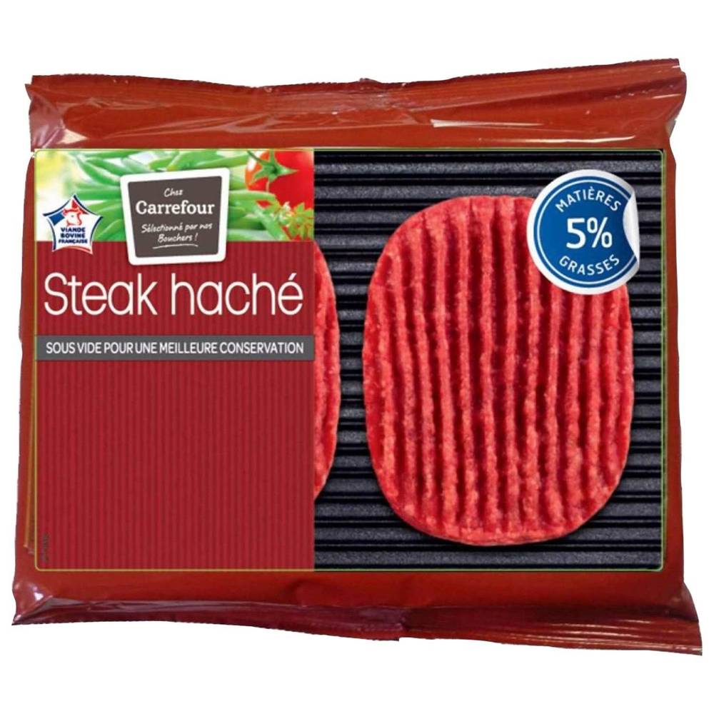 Carrefour - Steaks hachés pur bœuf 5% mg sous vide (2 pièces)