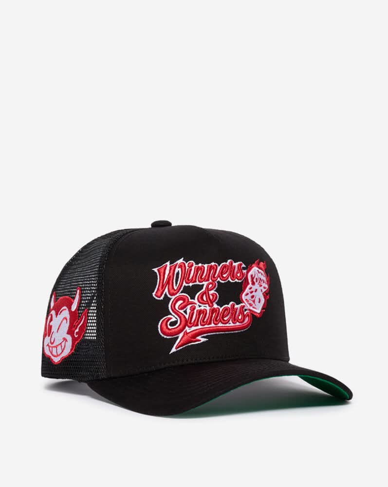 Field Grade Winners and Sinners Mesh Back Trucker Hat, One Size, Black