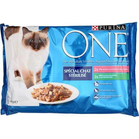 Patée pour chat spécial chat stérilisé PURINA ONE - les 4 sachets de 85 g