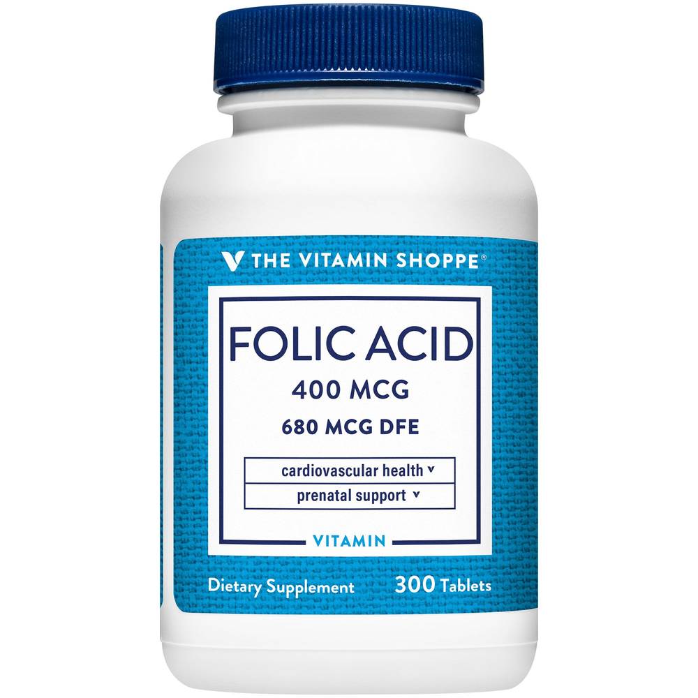 The Vitamin Shoppe Folic Acid - Prenatal & Cardiovascular Support - 400 Mcg