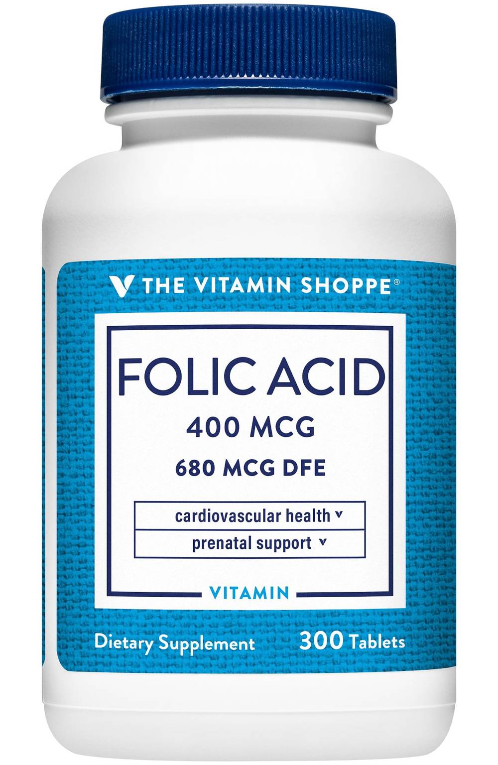 The Vitamin Shoppe Folic Acid - Prenatal & Cardiovascular Support - 400 Mcg (300 ct)
