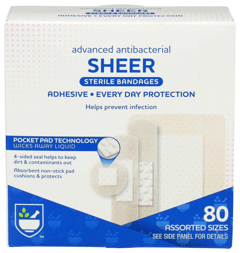 Rite Aid Antibacterial Sheer Bandages Assorted Sizes (80 ct)