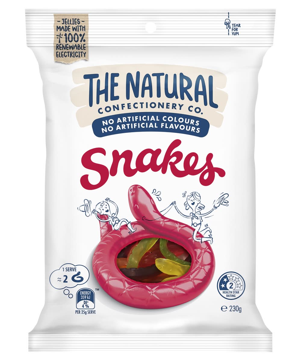 The Natural Confectionery Co. Fruit Snakes Jellies, Assorted (230g)