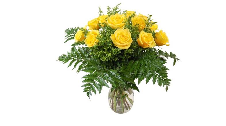 Vased Dozen Rose Arrangement - Yellow
